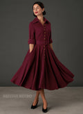 New! Way Out West Burgundy Ribbed Button-Down Dress with Belt