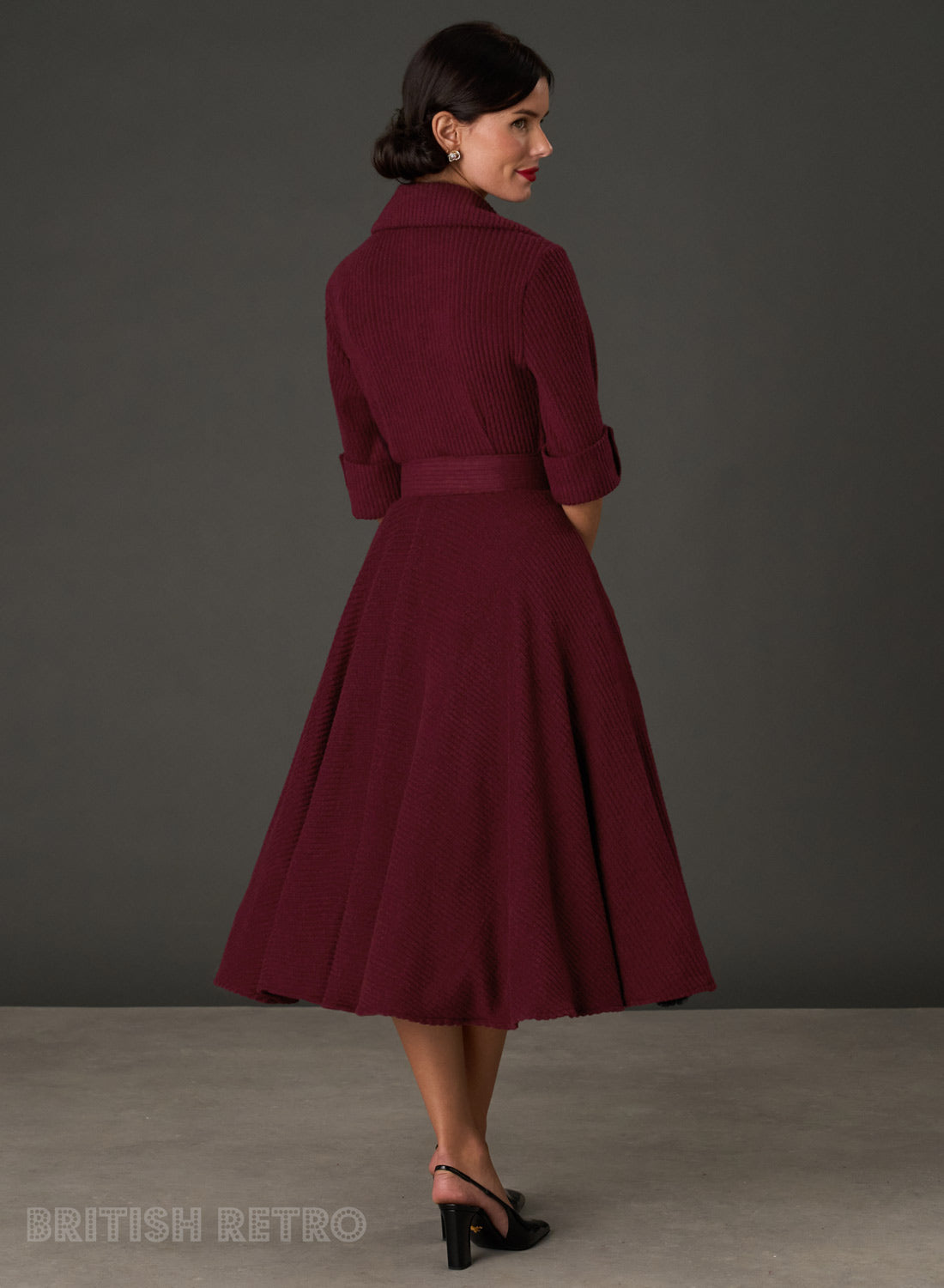 New! Way Out West Burgundy Ribbed Button-Down Dress with Belt
