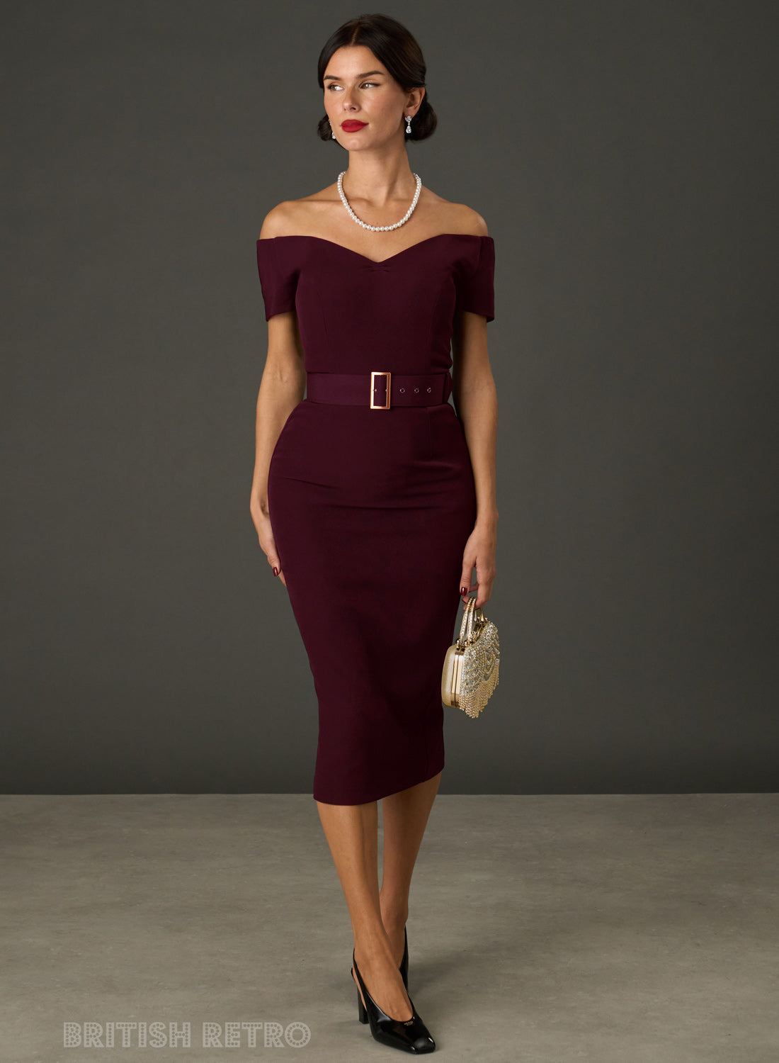 Burgundy 1950s Bodycon Dress | Rhonda’s Revenge