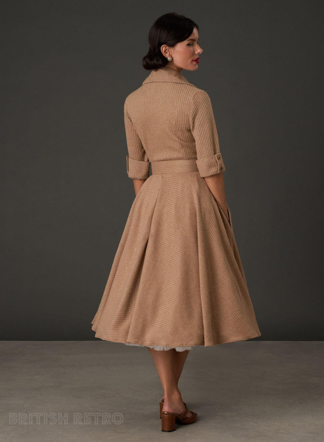 Way Out West Camel Ribbed Button-Down Dress with Belt