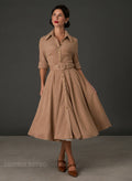 Way Out West Camel Ribbed Button-Down Dress with Belt
