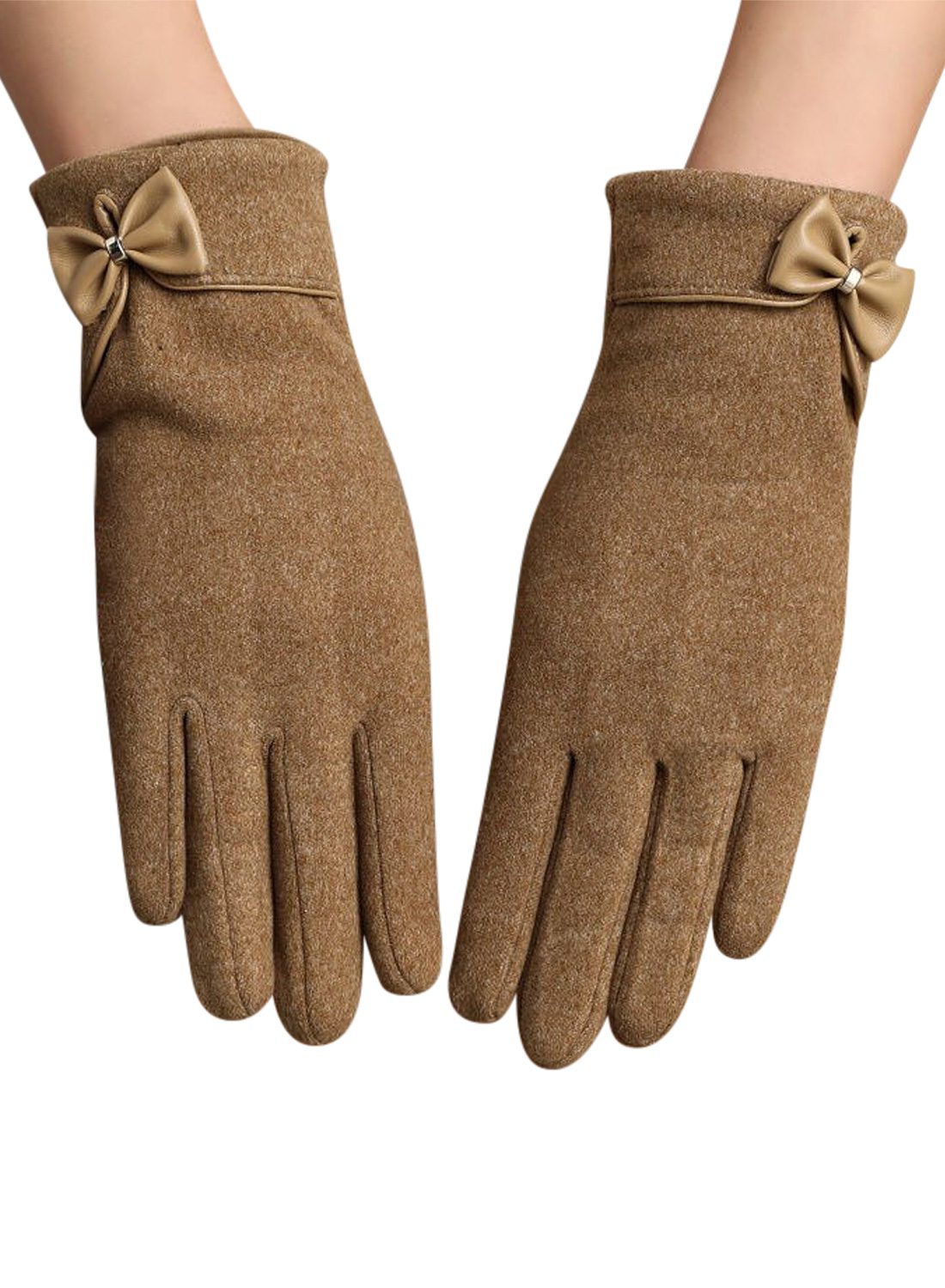 Camel Vintage Bow Winter Gloves