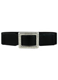 Black Crystal Buckle Faux Leather Belt