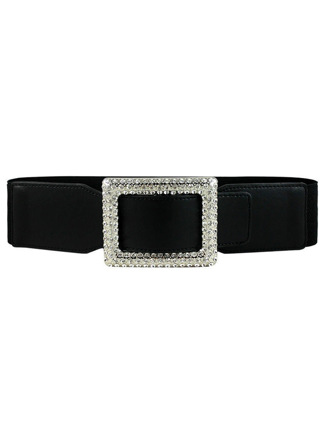 Black Crystal Buckle Faux Leather Belt