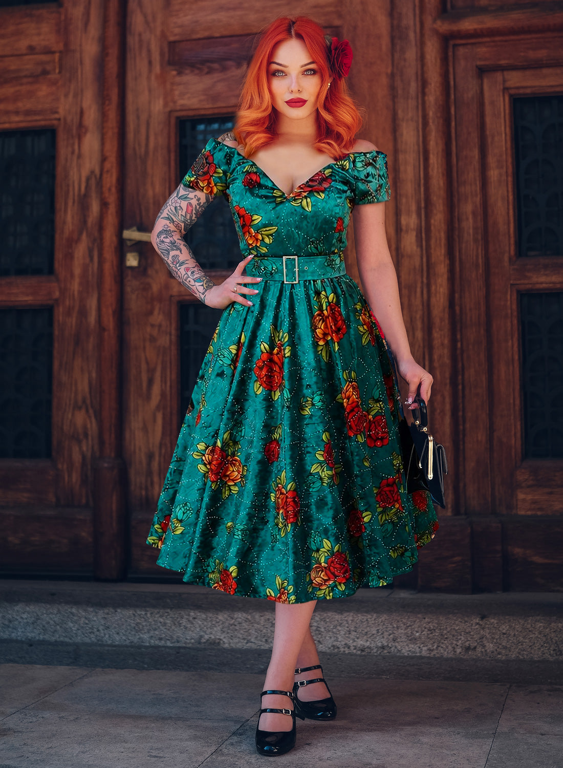 Dee Dee Turquoise Rose Fit & Flare Dress | Women’s Tea Dress