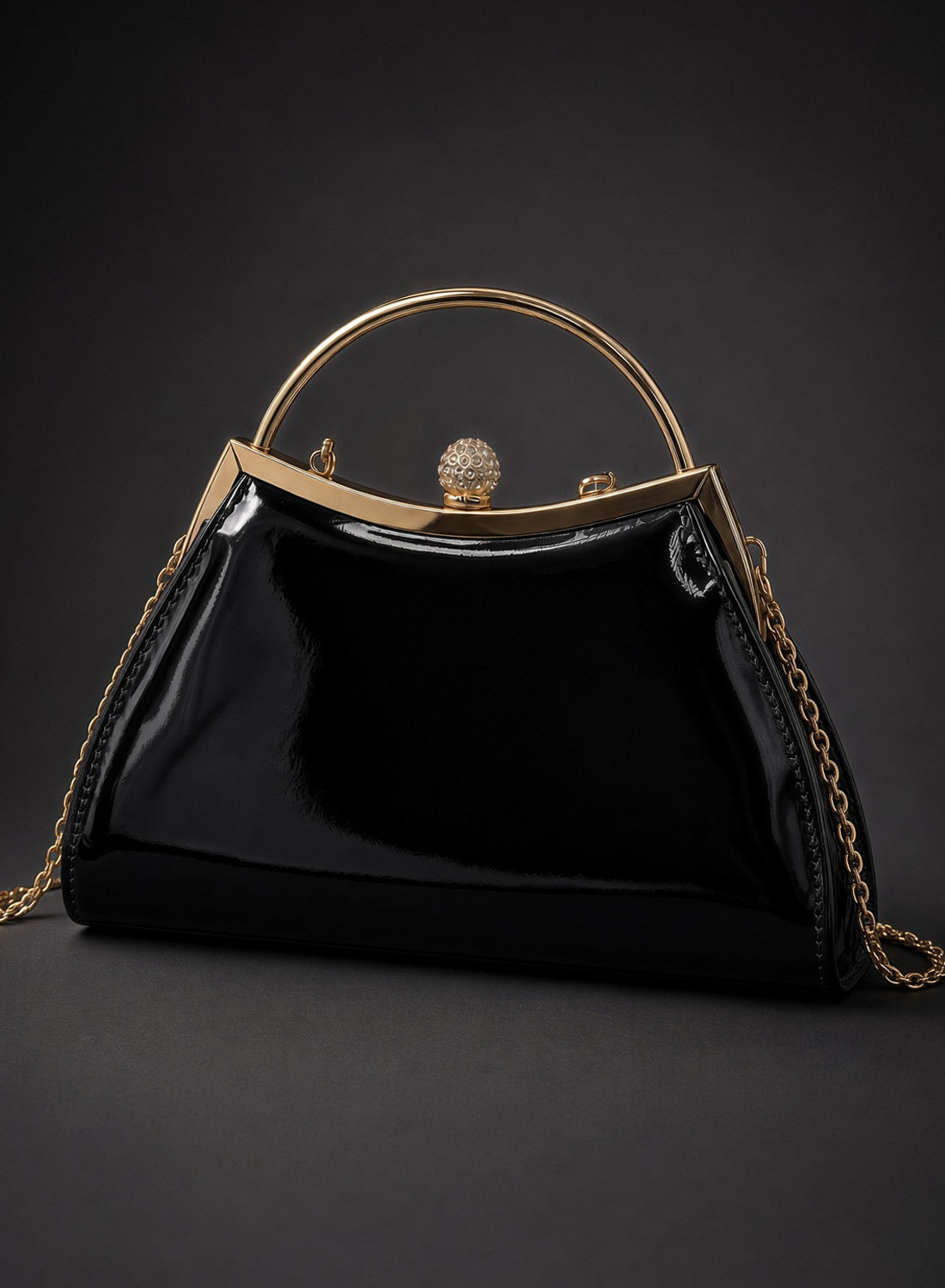 Elsa 1950s Vintage Patent Handbag Black