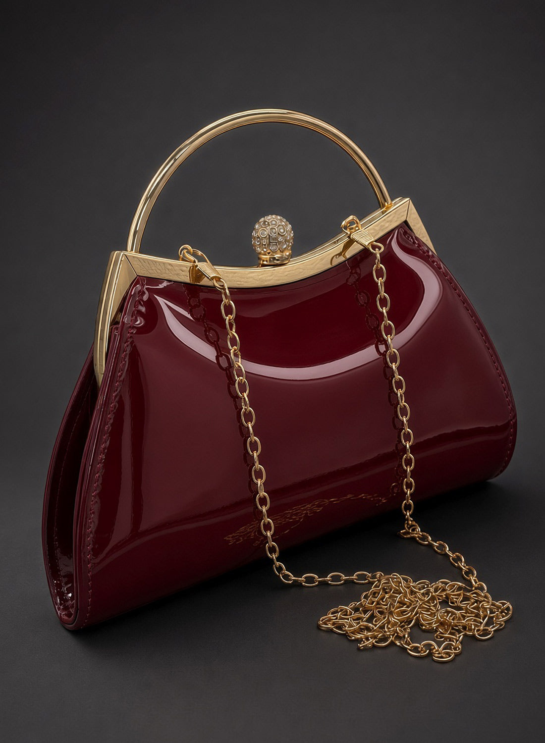 Elsa 1950s Vintage Patent Handbag Burgundy