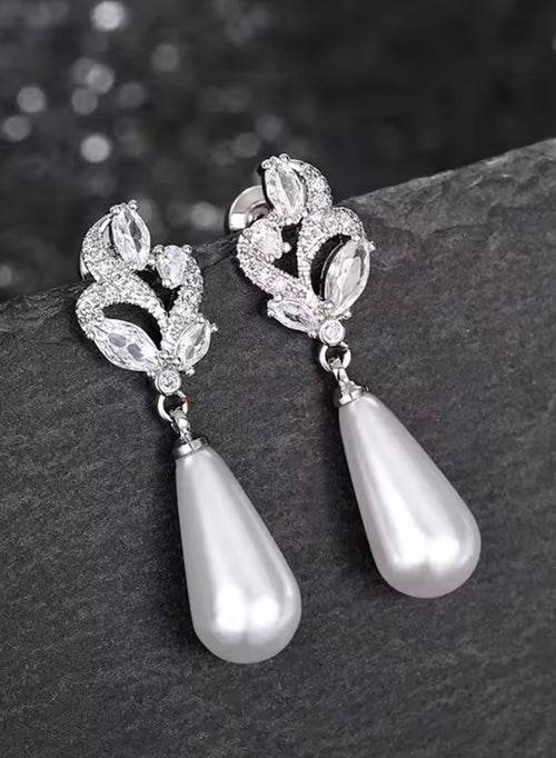 Pearl drop earrings by British Retro, a graceful accessory for brides and wedding guests