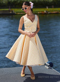 Grace Kelly Lemon Daisy Brocade 1950s Style Dress