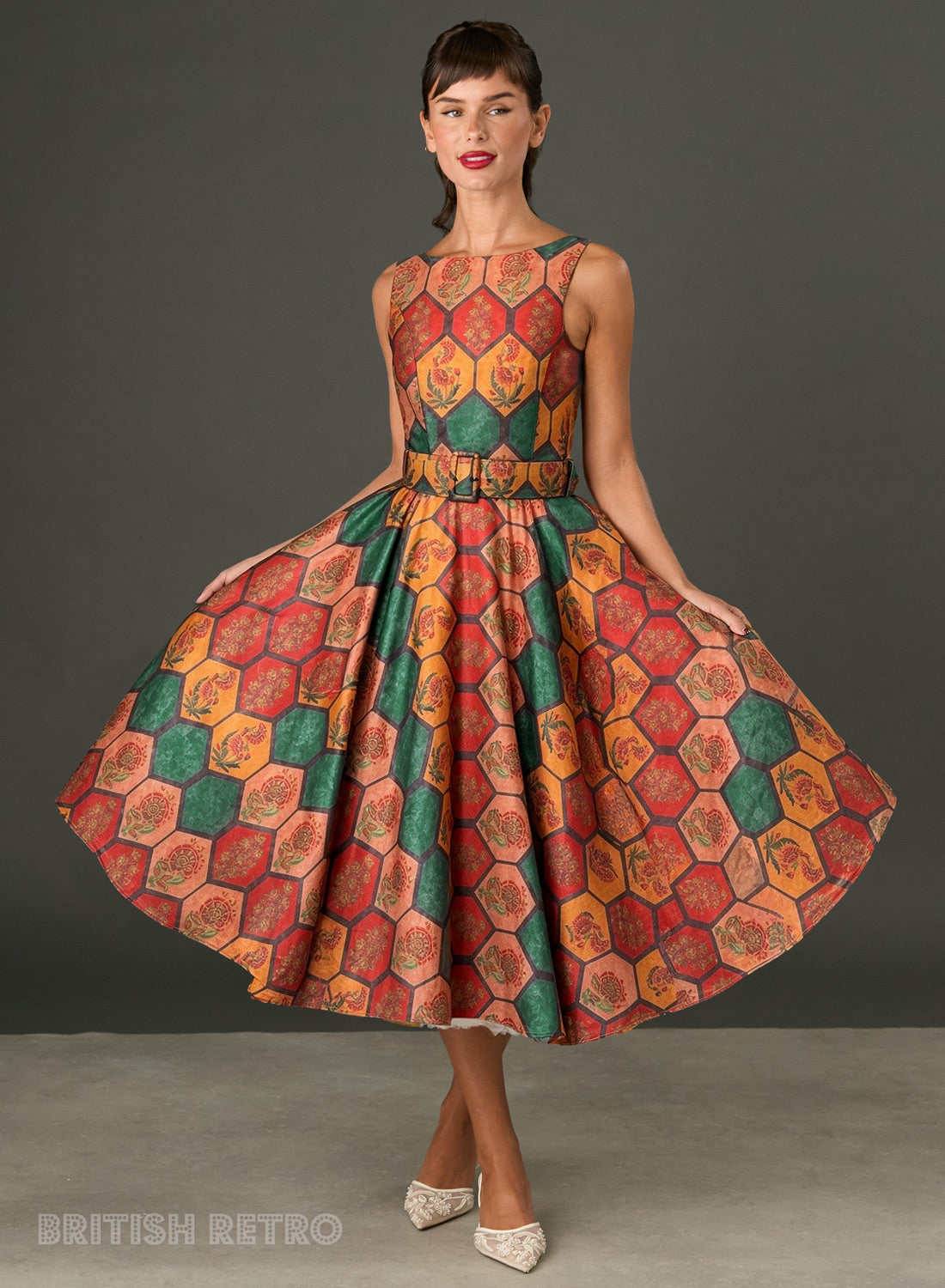 Audrey Honeycomb Spice 100% Bamboo and 50s Flare Midi Dress