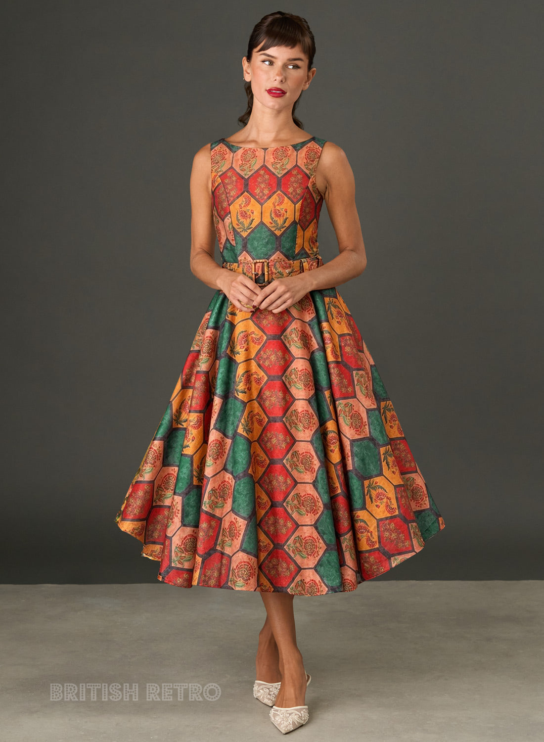 Audrey Honeycomb Spice 100% Bamboo and 50s Flare Midi Dress