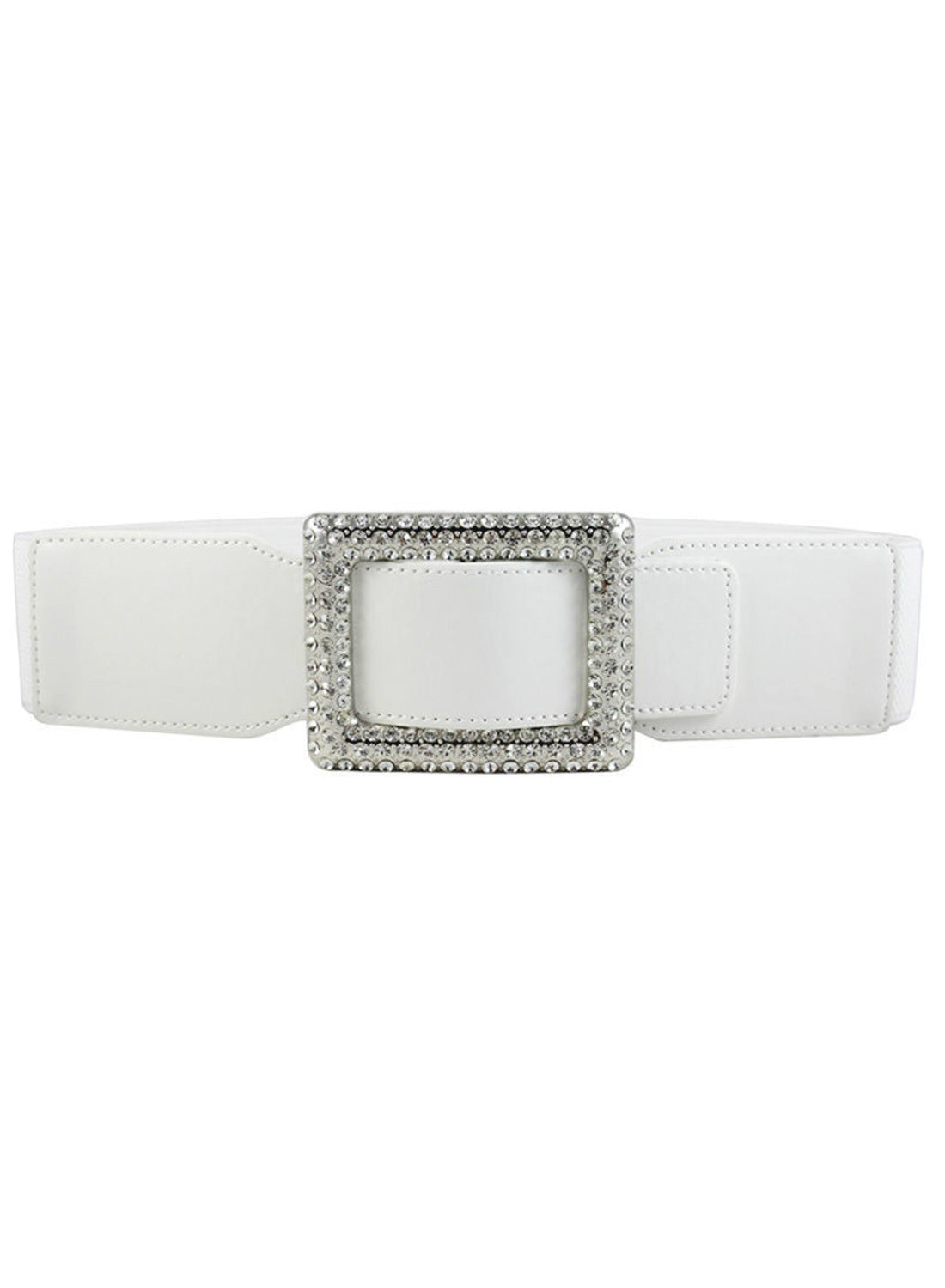Ivory Crystal Buckle Faux Leather Belt