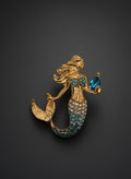 Mermaid Turquoise Diamante Brooch
