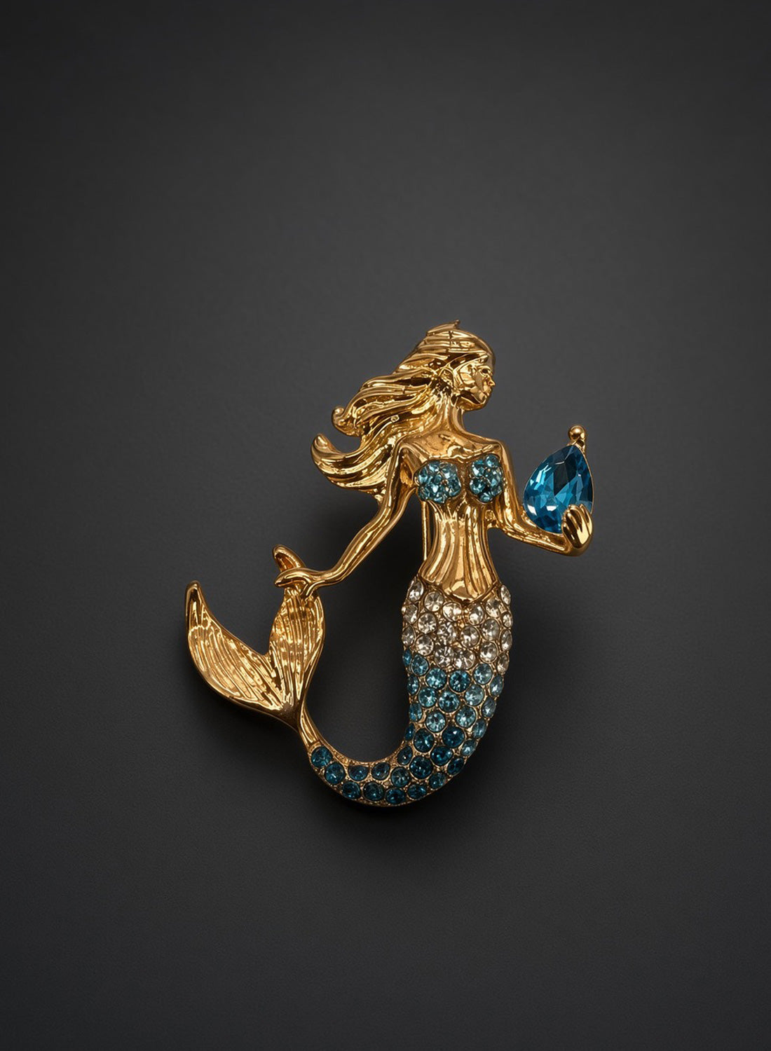 Mermaid Turquoise Diamante Brooch