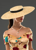 Natural Ribbon 50s Style Cartwheel Hat