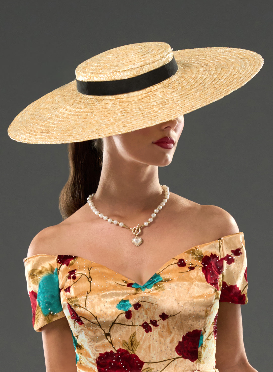 Natural Ribbon 50s Style Cartwheel Hat