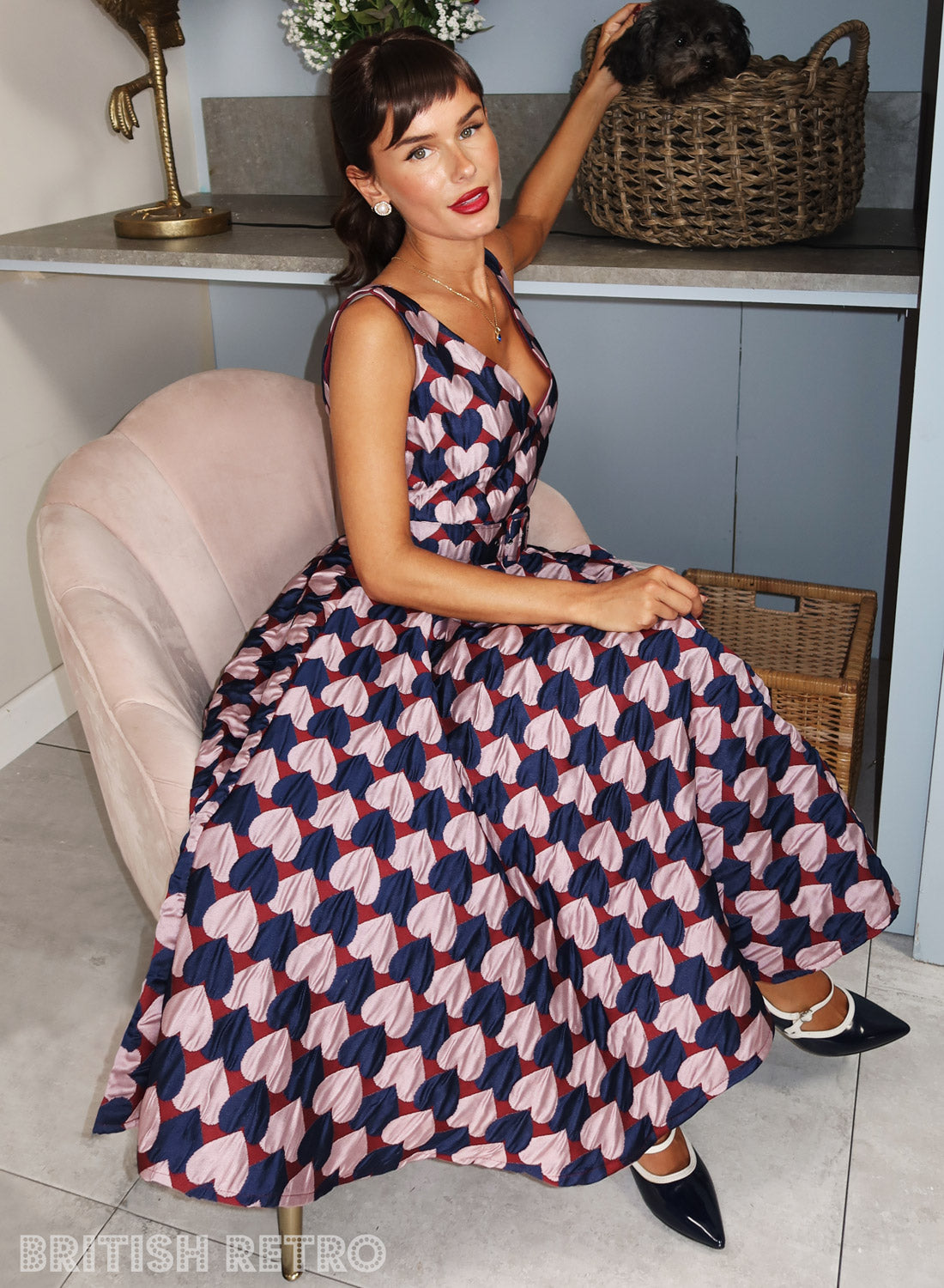 Grace Kelly Harlequin Hearts Pink And Navy Vintage Dress