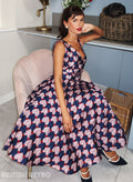 Grace Kelly Harlequin Hearts Pink And Navy Vintage Dress