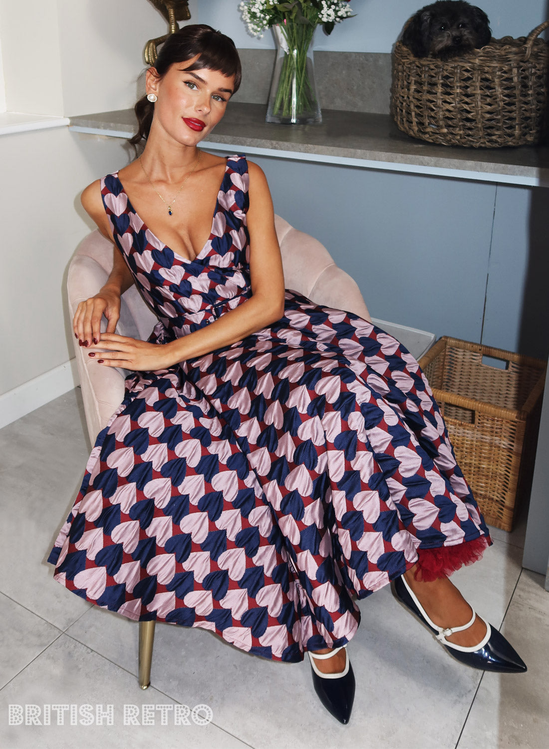Grace Kelly Harlequin Hearts Pink And Navy Vintage Dress