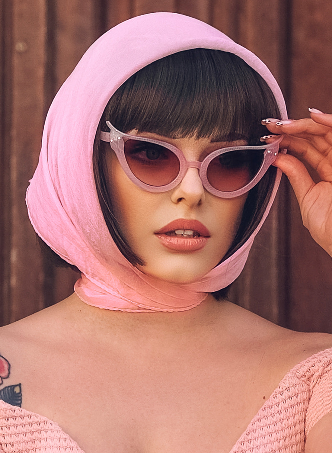 Hepburn Elegance Pink Chiffon Head Scarf
