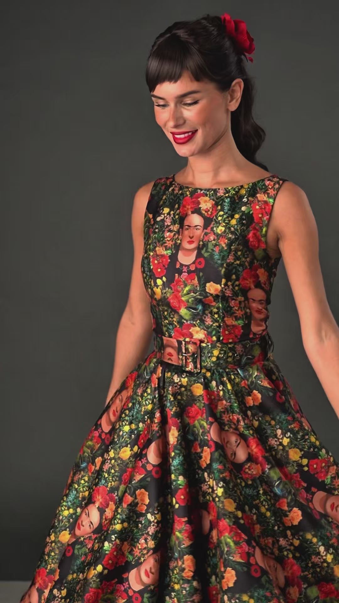 Audrey Frida Botanical portrait Print Fit and Flare Midi Dress