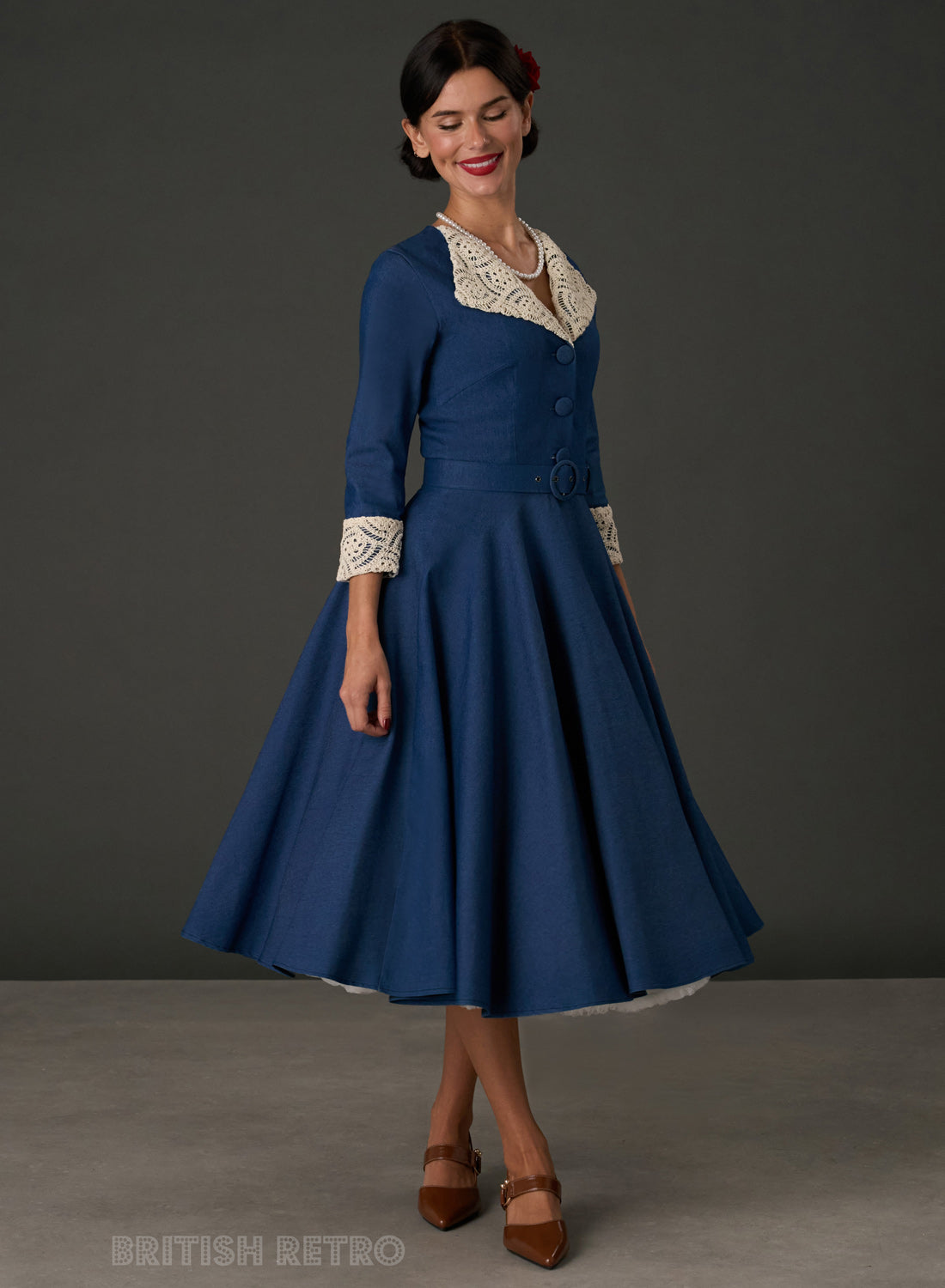 New! Tallulah Blue Denim 1950s Full Circle Dress