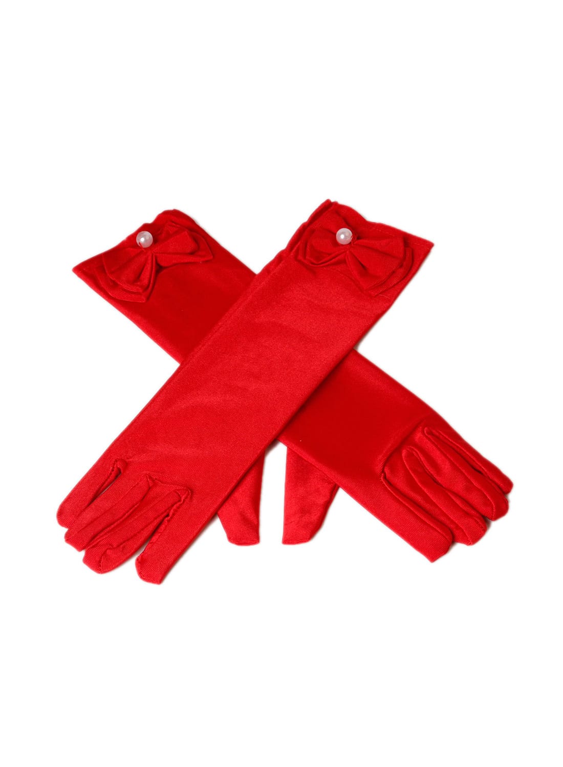 Fancy Long Red Satin Gloves