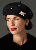 Celeste Crystal Beret in Black | 100% Wool