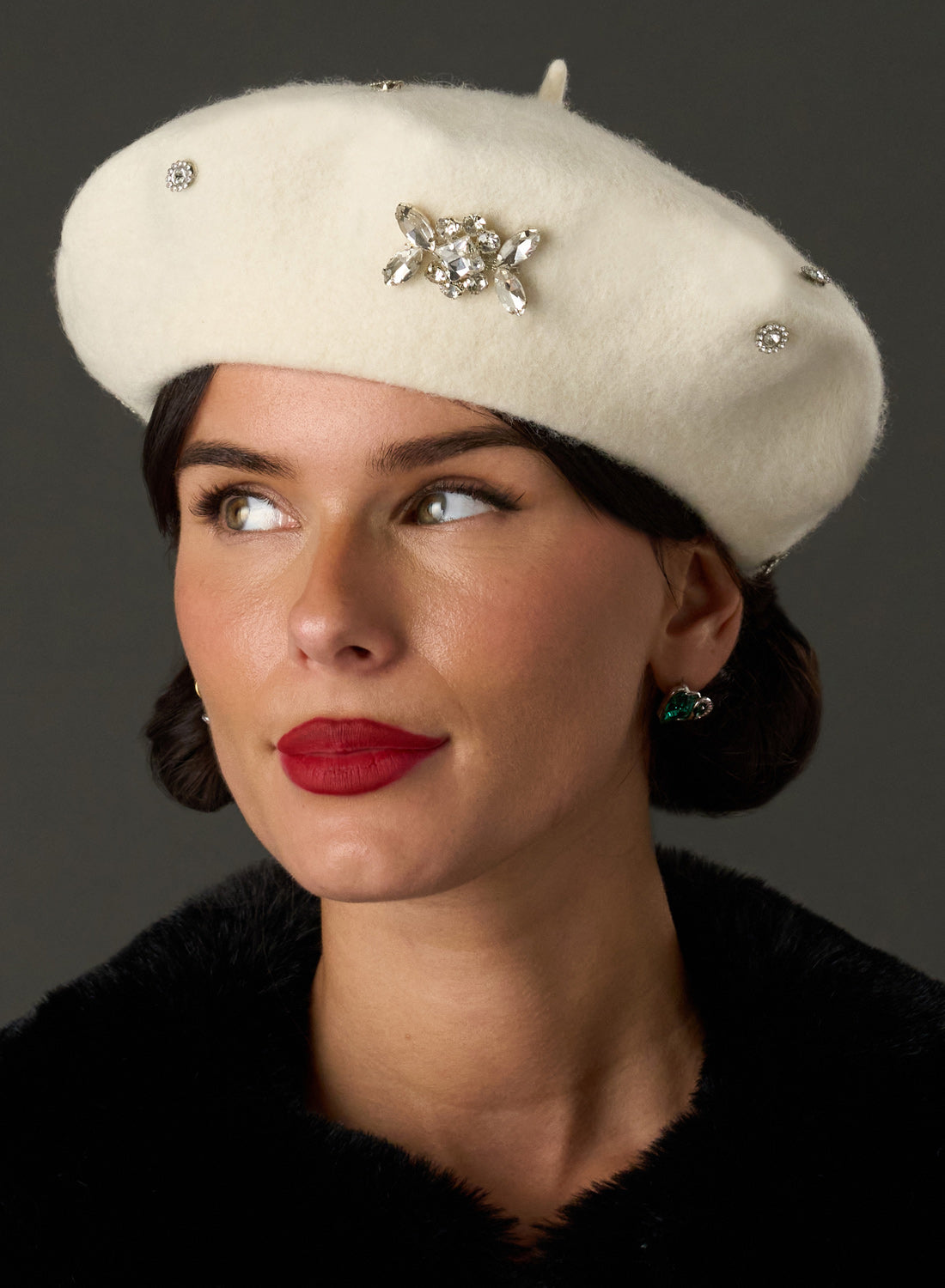 Celeste Crystal Beret in Cream | 100% Wool