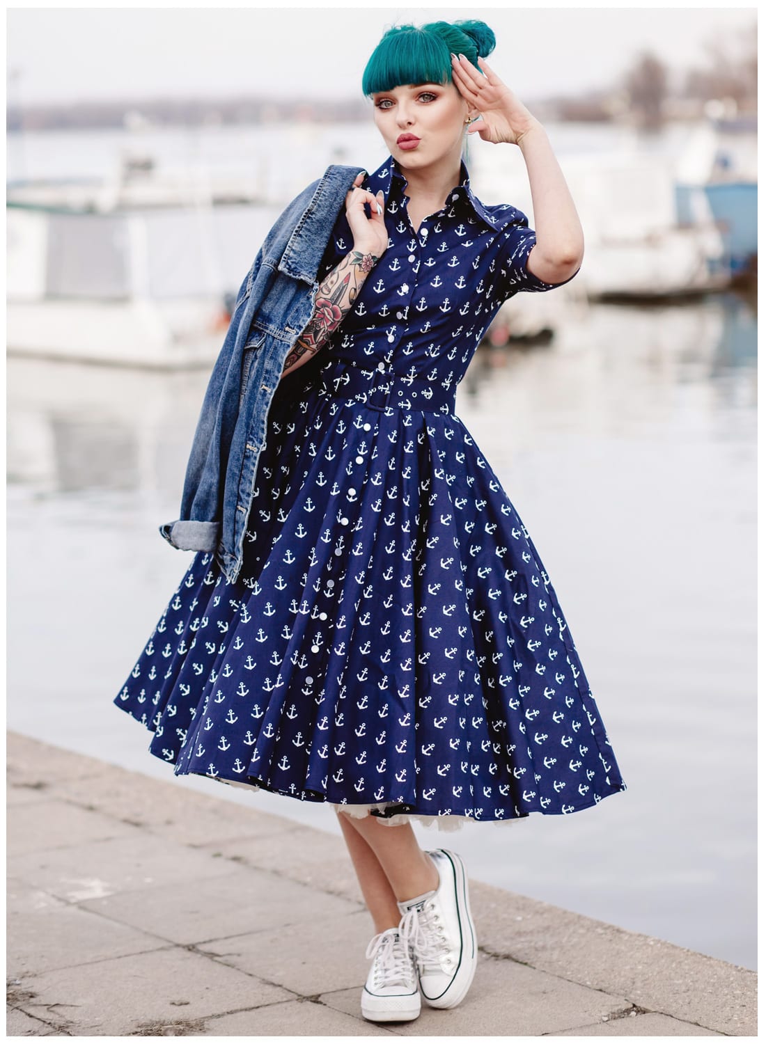 'Way Out West' Vintage Navy Anchor 50s Swing Dress