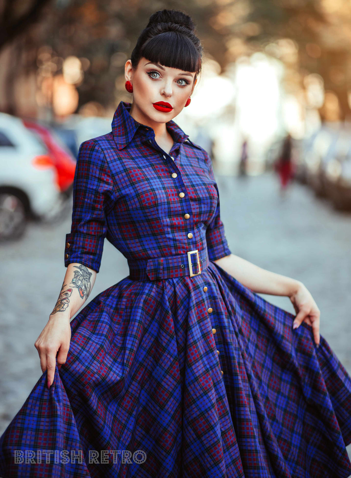 'Way Out West' Mulberry Tartan Full Circle Dress With Pockets