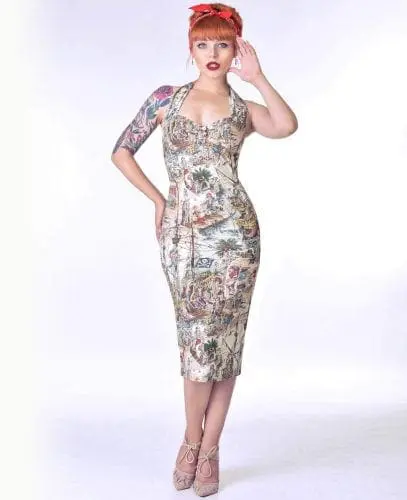 vintage inspired clothing from British Retro, including: halterneck, vintage style dress, bodycon dress