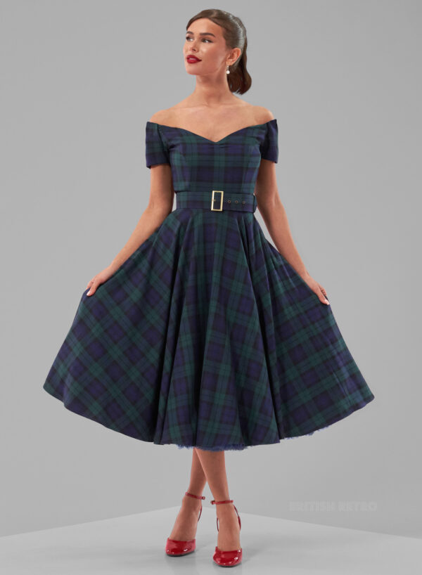 Dee Dee Black Watch Tartan Vintage 50s Full Circle Dress British Retro Dee Dee Black Watch Tartan Vintage 50s Full Circle Dress British Retro