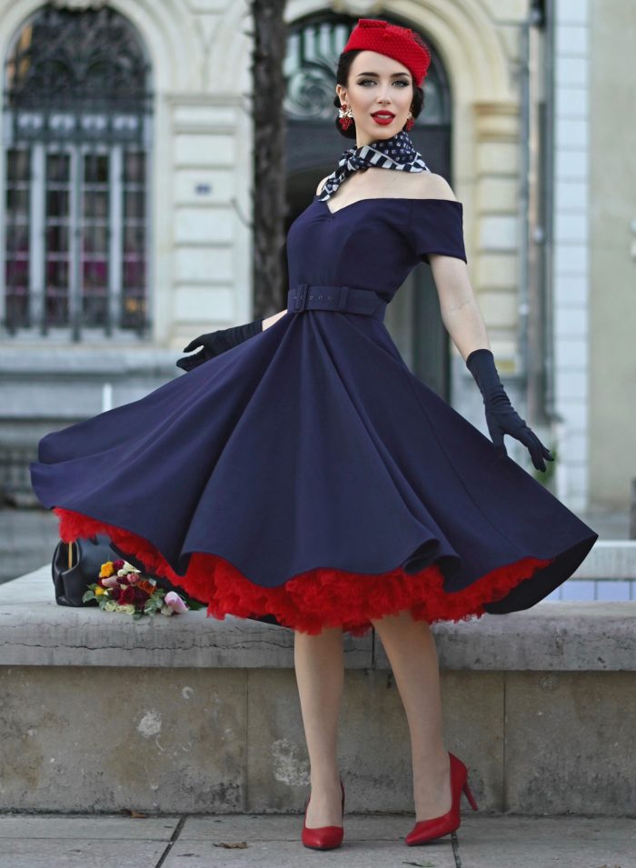 Navy Check 50s Style Full Circle 'Bonny Skirt' With Pockets - British Retro
