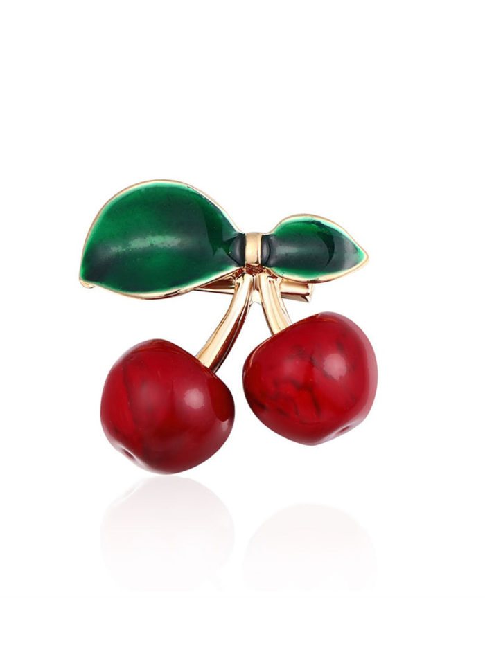 Details about   Gold Finish Red and Green Enamel Cherry Brooch 
