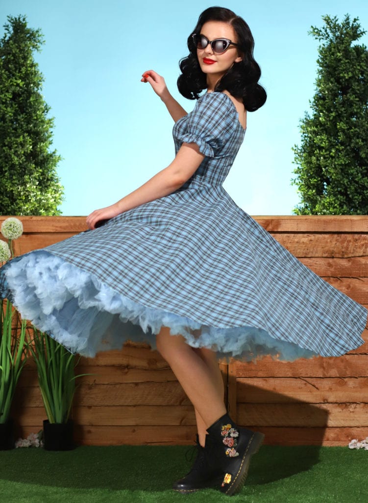 'Carmen Country Girl' Check Powder Blue 50s Full Circle Dress - British ...