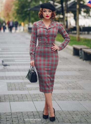 'Tallulah' Red and Grey Check Vintage Style Pencil Dress. Last Chance ...