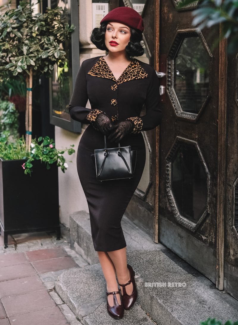 1950s bodycon pencil dress Inspire Chic Women's Vintage Bodycon Turndown Collar 1950s Pencil Dresses XS Dark Blue