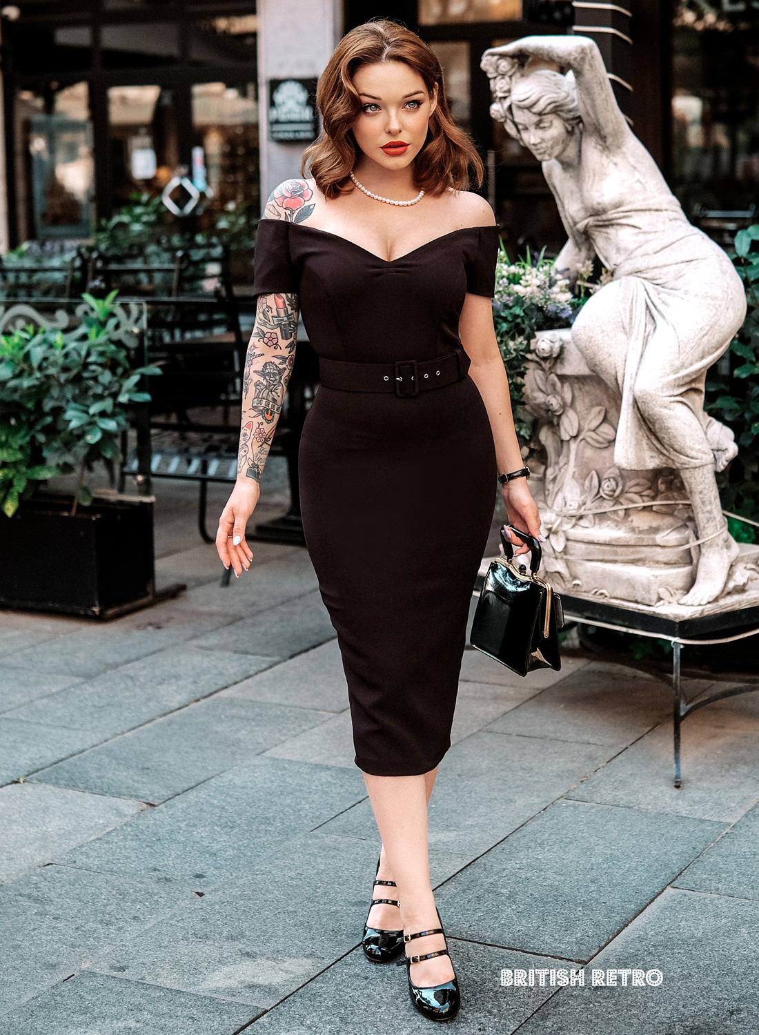 Vintage Style Dress For Women MUXXN Women's Vintage 1950s Midi Pencil Dress  - 3/4 Sleeve, Tie Neck, Bodycon With Pockets, Knee Length 3/4 Sleeve Tie  Neck Midi Dress