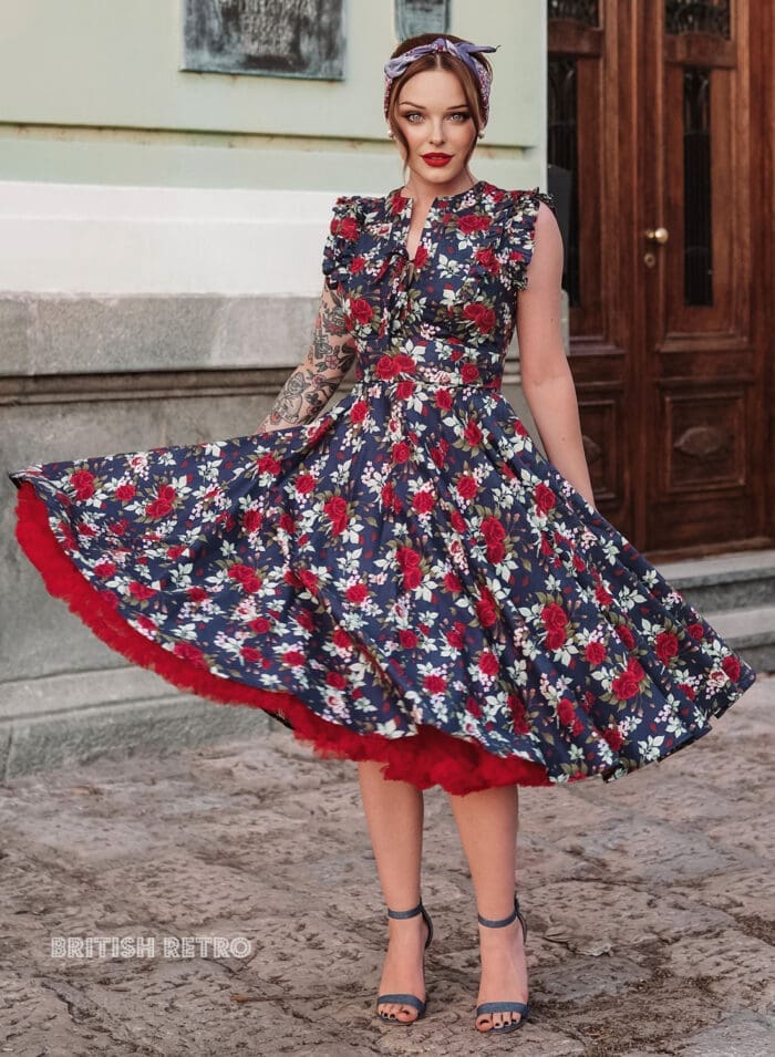 fitted lace wedding dress Blue & Red Floral Print Corset Mini Dress by Sky to Moon