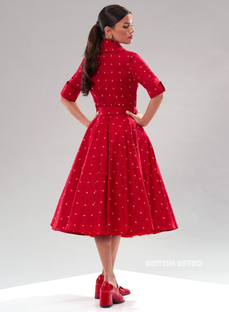 50's Red Tie Neck Jersey Dress by Westover New York