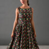 Full circle skirt on Audrey black floral dress