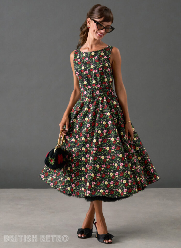 Black floral fit and flare occasion dress