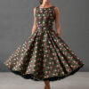 Audrey black floral swing dress front view